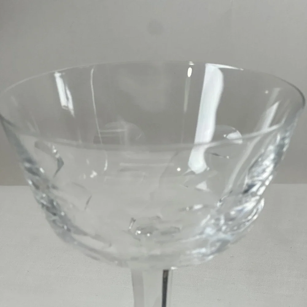 Orrefors Bernadotte Geometric Cut Crystal Champagne Sherbet Glasses Set of 4‎